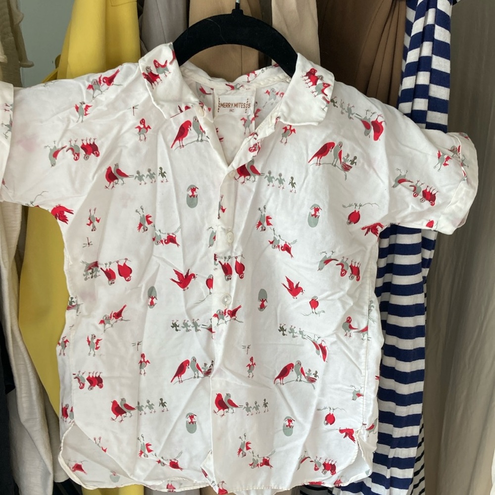 Kids White Bird Print Shirt Easter